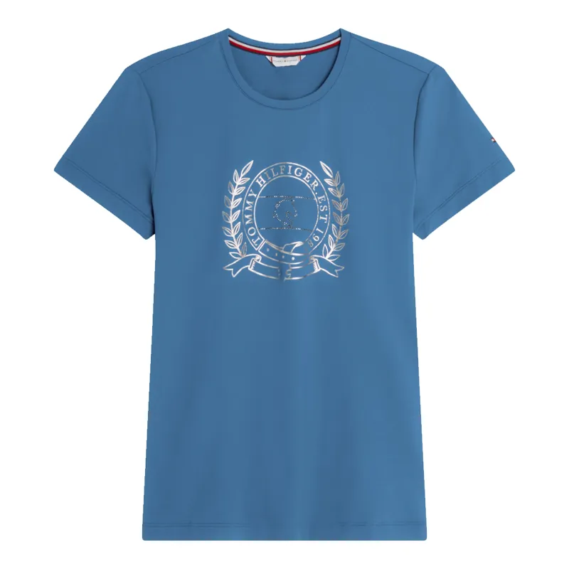 Tommy Hilfiger Women's Crest Rhinestone Performance T-Shirt - Blue Coast